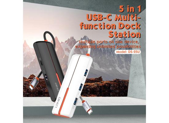 LDNIO DS-25U Laptop Docking Stations and Power Adapters Industrial USB C 3.0 HUB for Macbook 5 in 1 Port USB Hub - Black